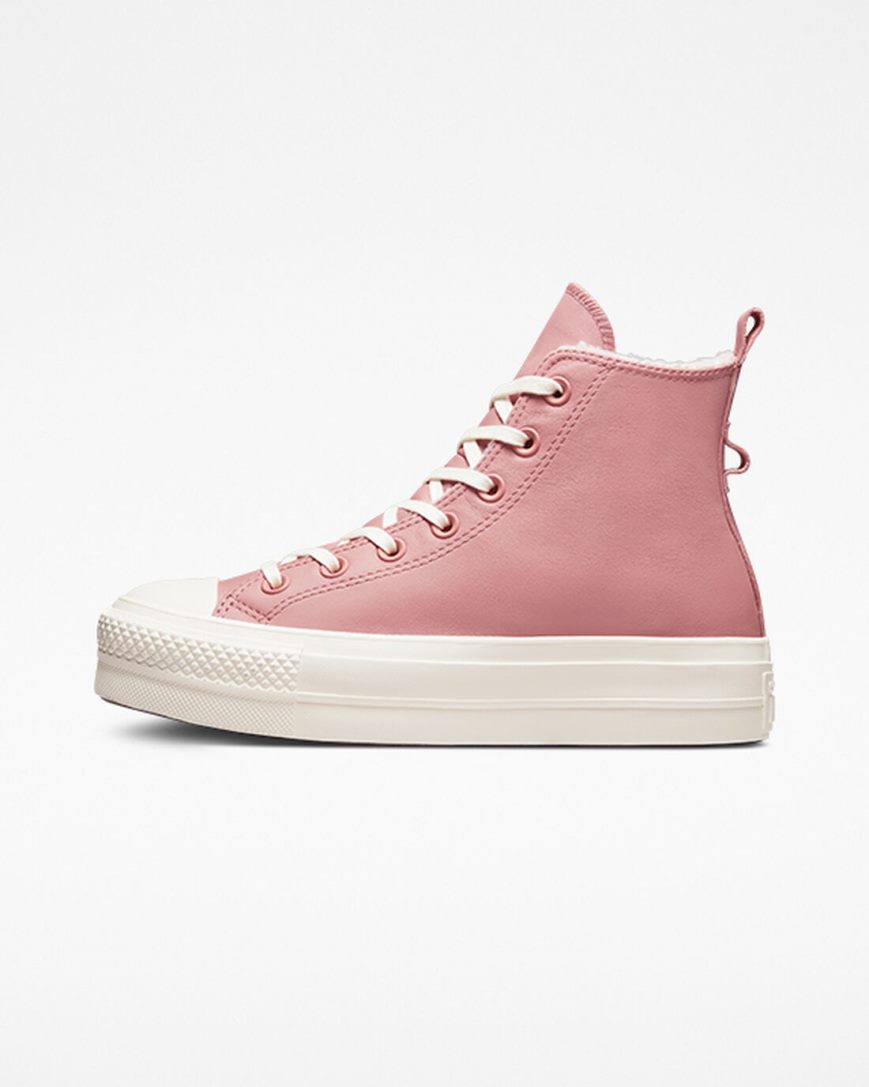 Zapatos Plataforma Converse Chuck Taylor All Star Lift Lined Cuero Altas Mujer Rosas | PE 5W7P2E